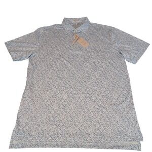 Peter Millar Golf Shirt Mens Polo CS Summer Comfort Painkillers Print L Blue NWT